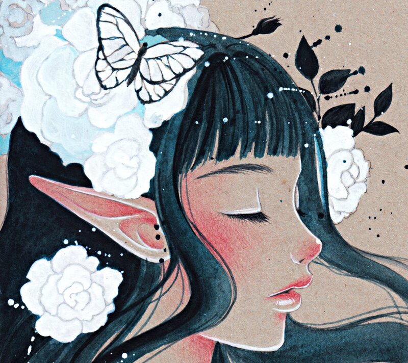 Elf Girl with Flowers — Black