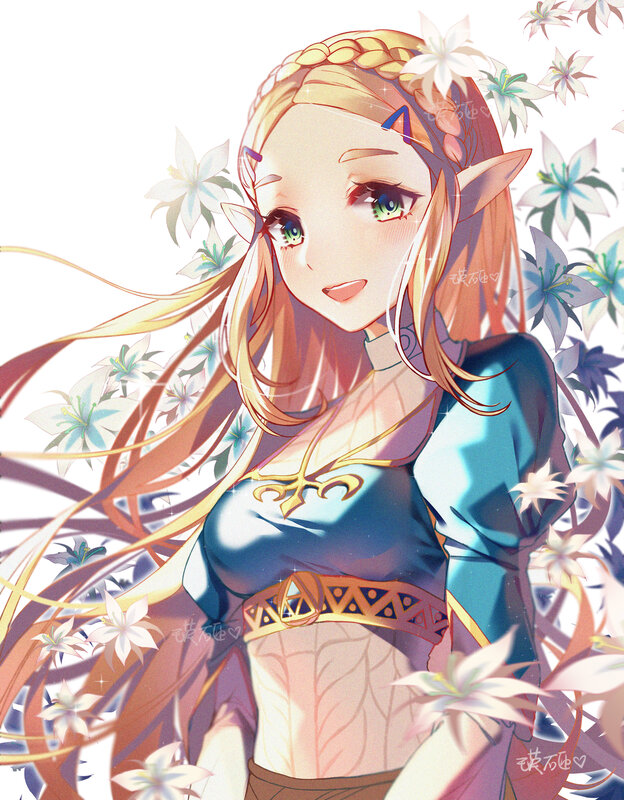 Elf Girl with Flowers — Blue
