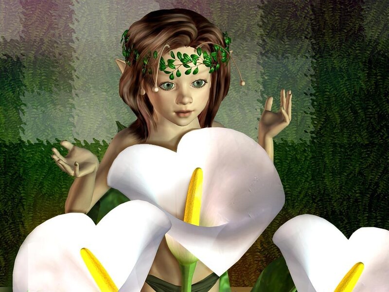 Elf Girl with Flowers — Green, Serene