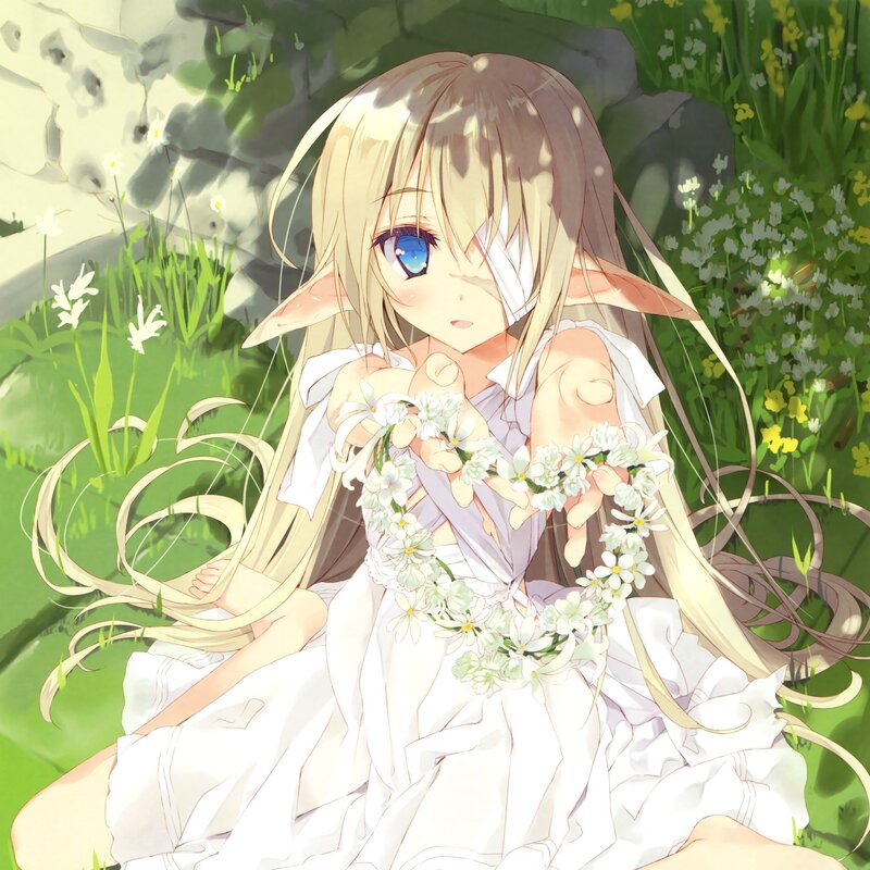 Elf Girl with Flowers — White, Serene
