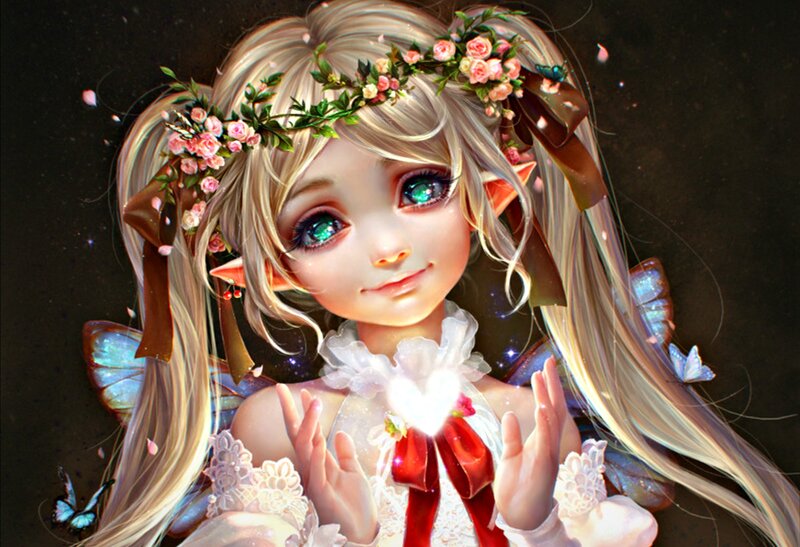 Elf Girl with Flowers — White