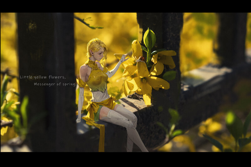 Elf Girl with Flowers — Yellow