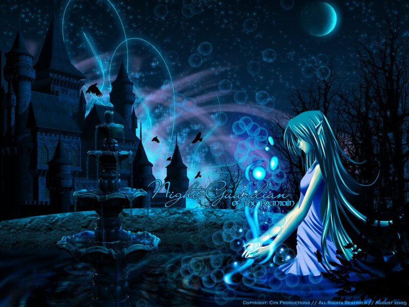 Elf Girl with Fountain — Blue