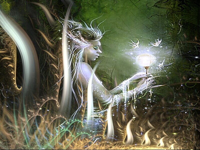 elf girl with glowing dandelion