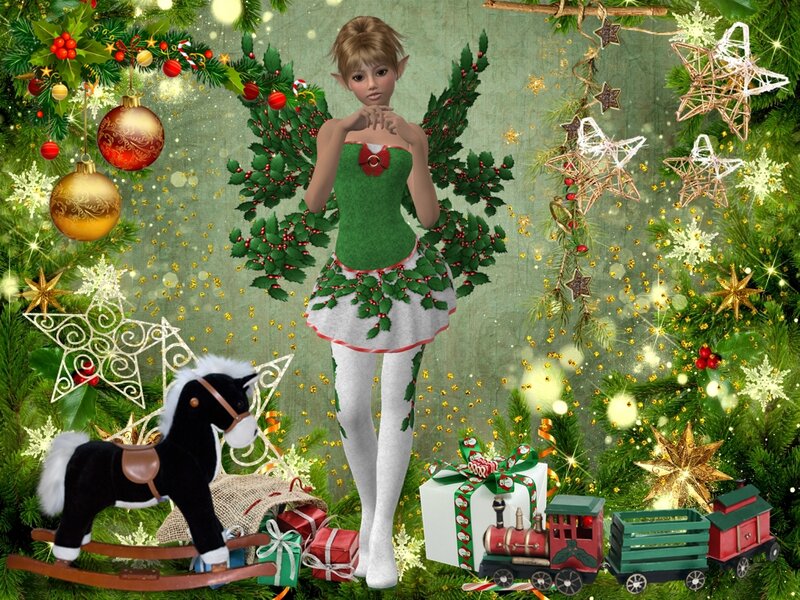 Elf Girl with Holly Wings