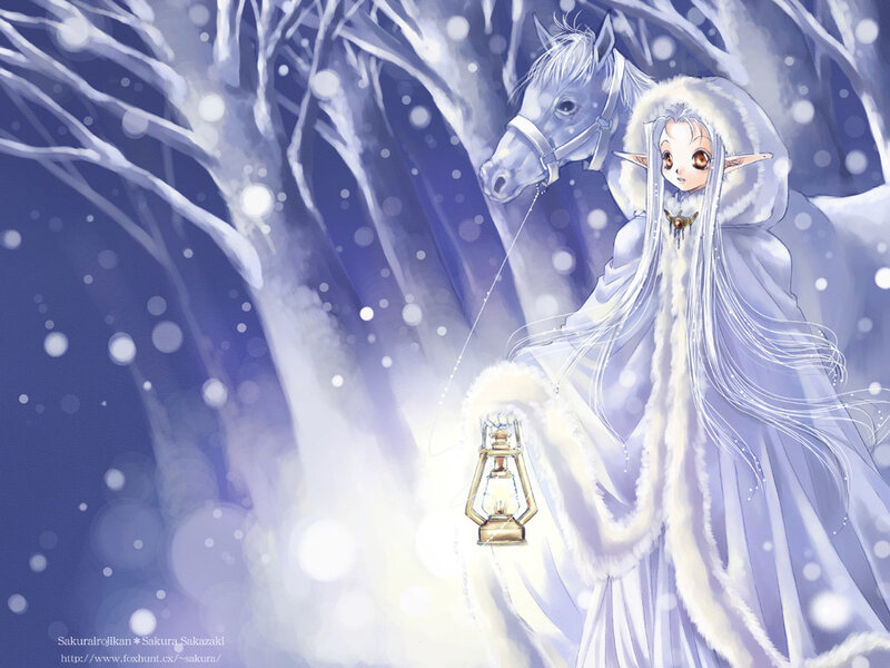 elf girl with lantern in snow