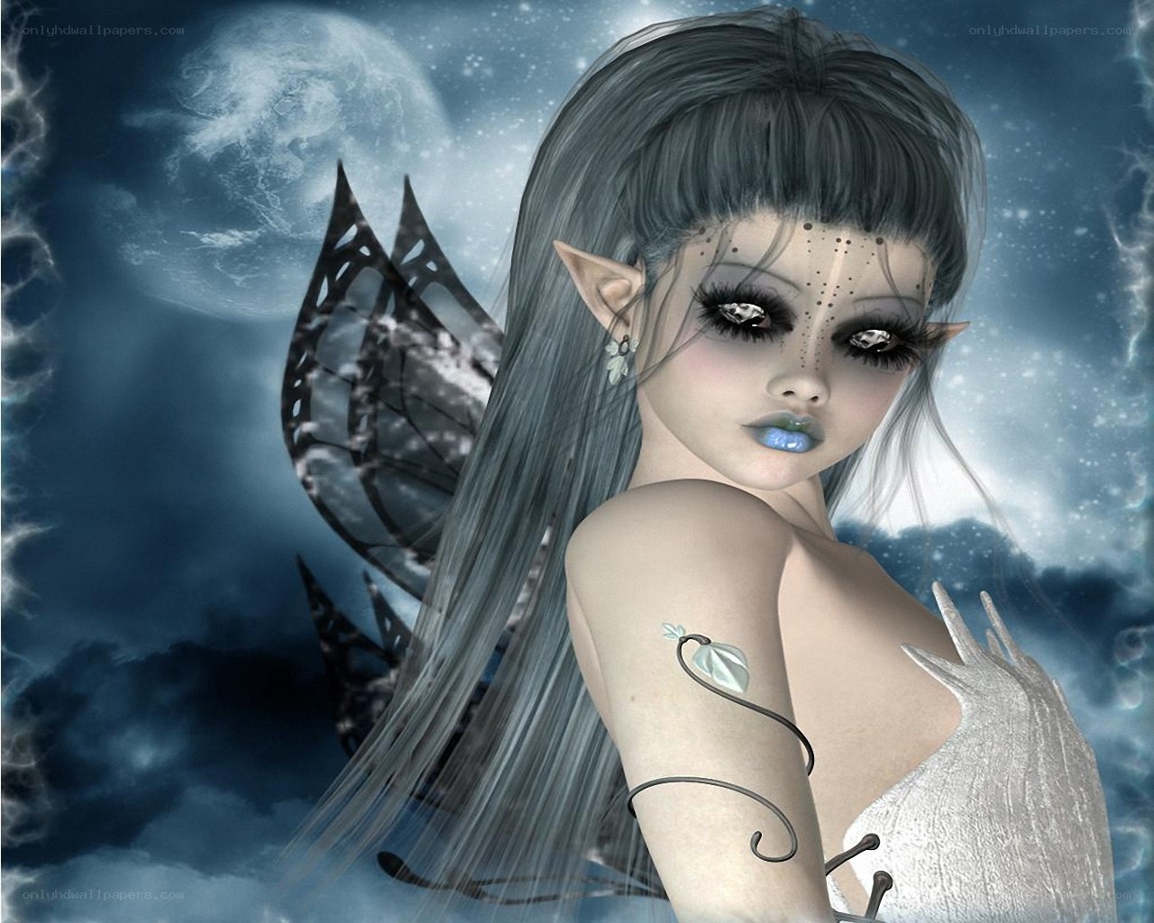 elf girl with moon background