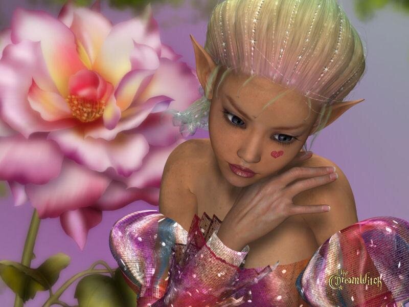 elf girl with pink flower