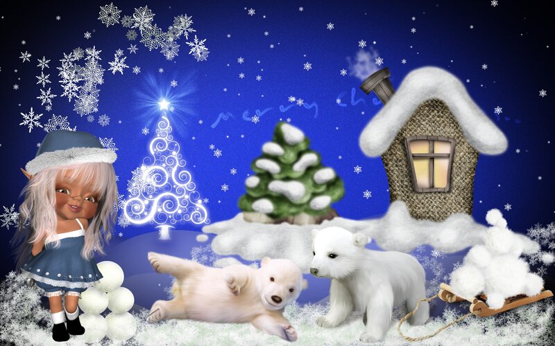 Elf Girl with Polar Bears