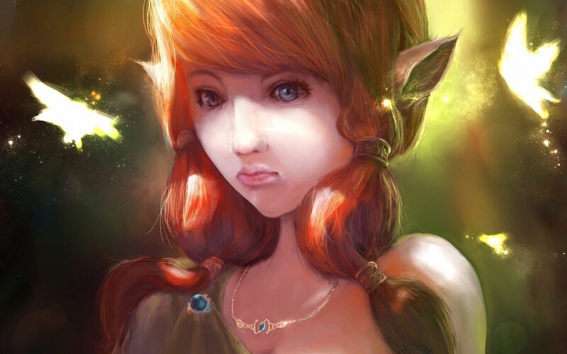 Elf Girl with Red Hair — Serene, Digital Art