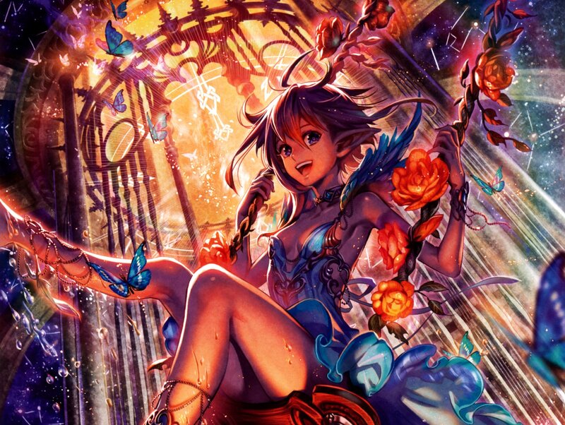 elf girl with roses and butterflies
