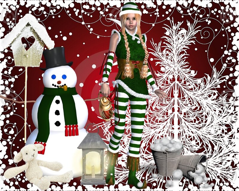Elf Girl with Snowman