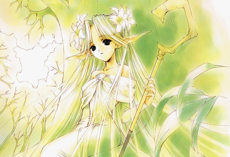 elf girl with staff in forest