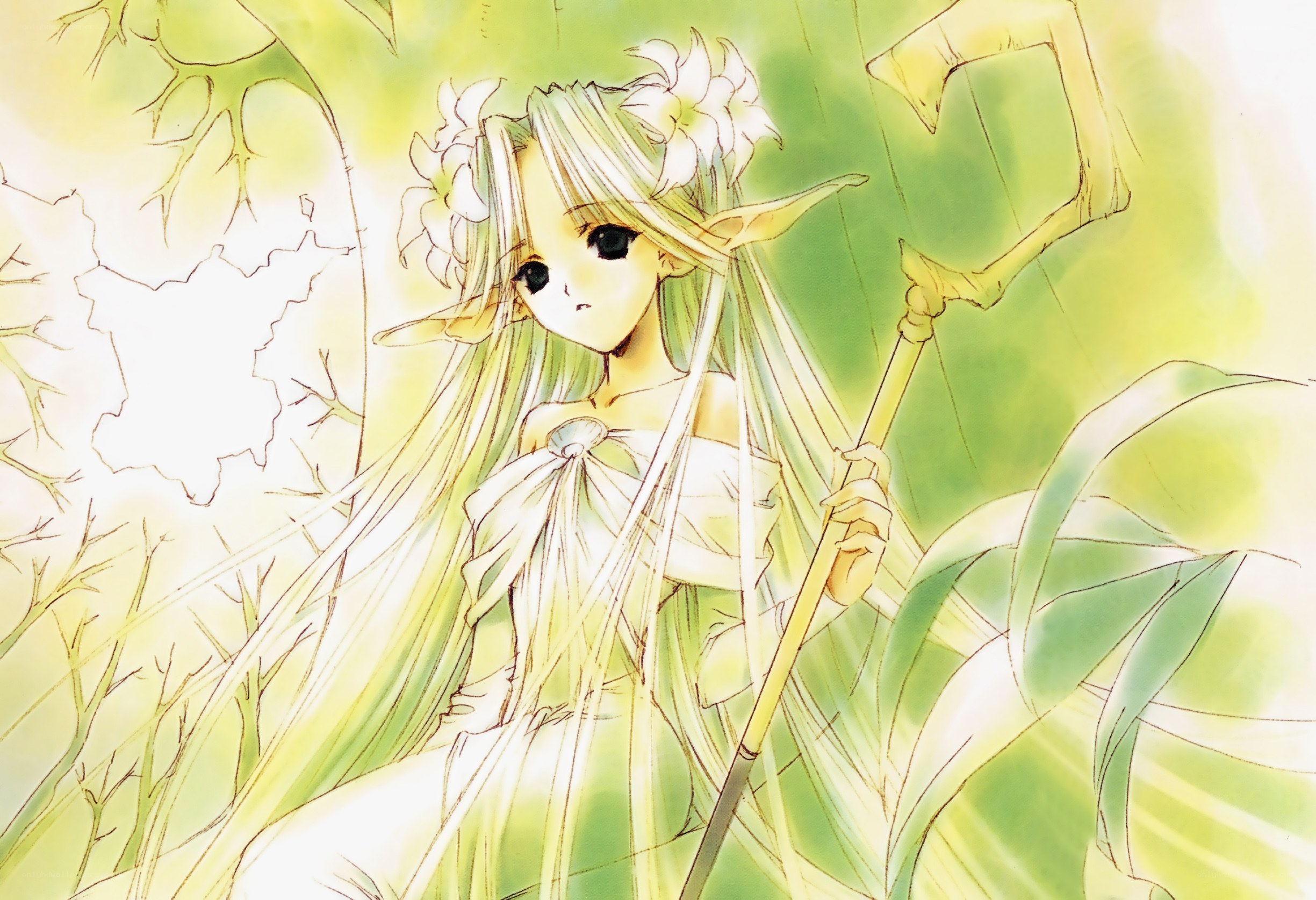 elf girl with staff in forest
