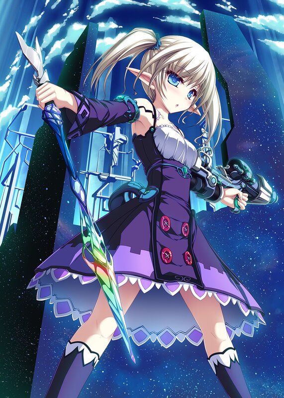elf girl with sword and gun