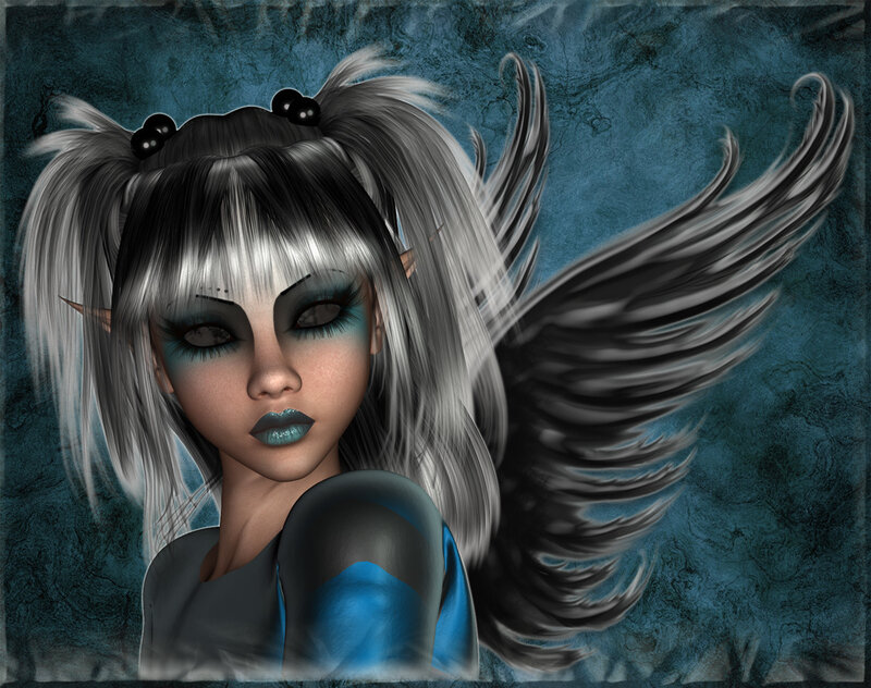 Elf Girl with Wings — Blue