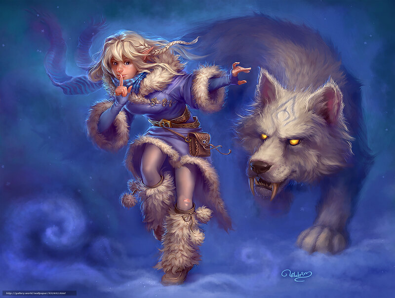 elf girl with wolf companion