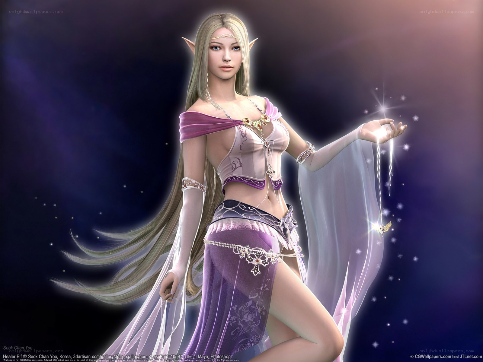 elf healer in purple attire