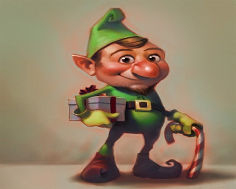 Elf Holding Gift and Candy