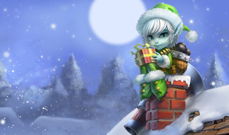 elf holding gift on chimney