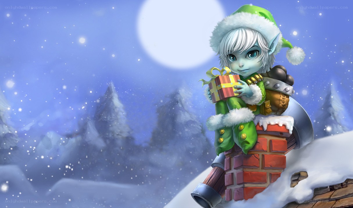 elf holding gift on chimney