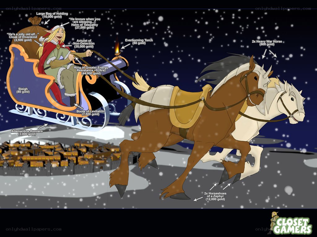 elf in a sleigh with horses