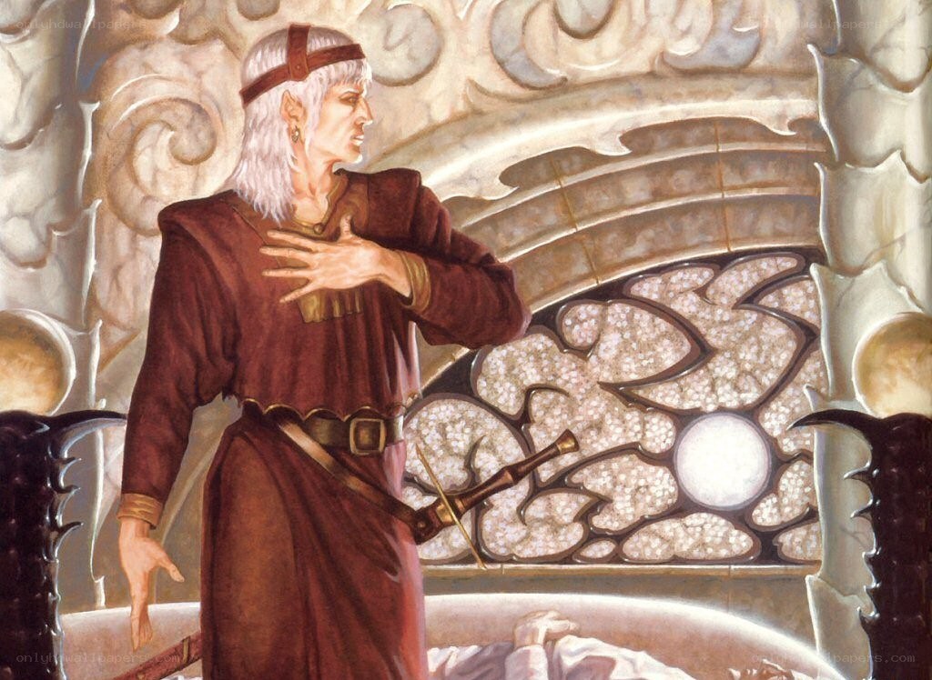 elf in a stone chamber