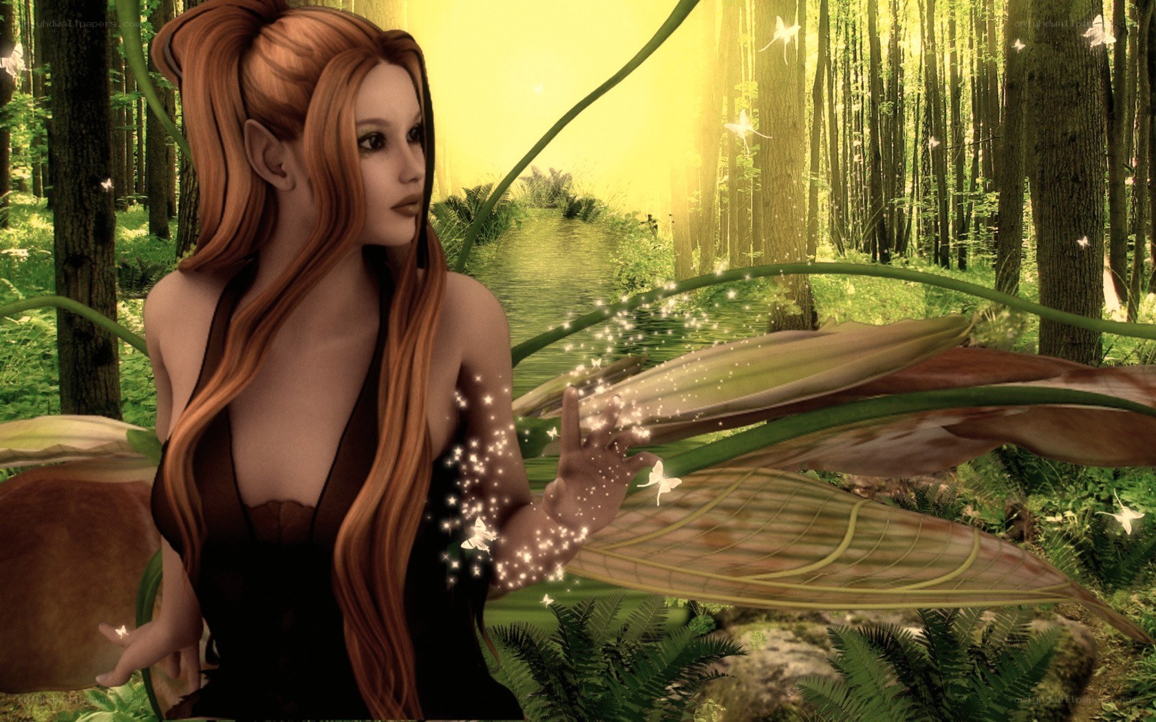 elf in forest with glowing wings