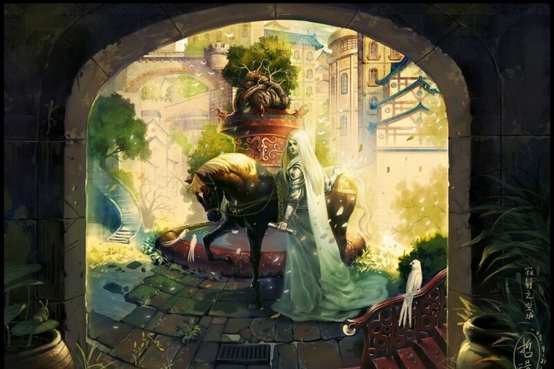 elf knight in a courtyard