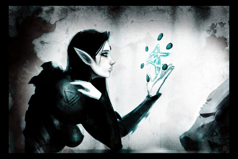 Elf-like Character Casting Spell — Black