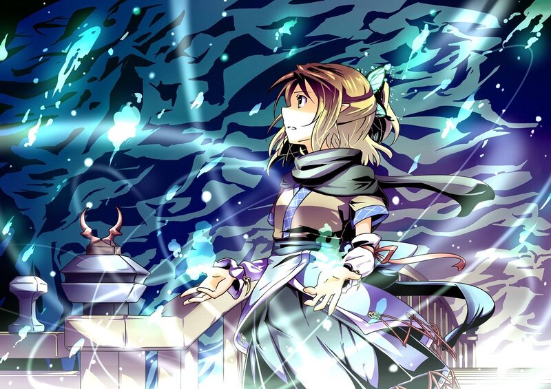Elf-like Character Casting Spell — Blue, Dramatic, Night, Anime