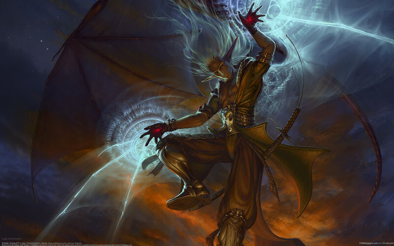 Elf-like Character Casting Spell — Blue, Dramatic