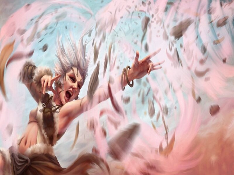 Elf-like Character Casting Spell — Pink, Dramatic