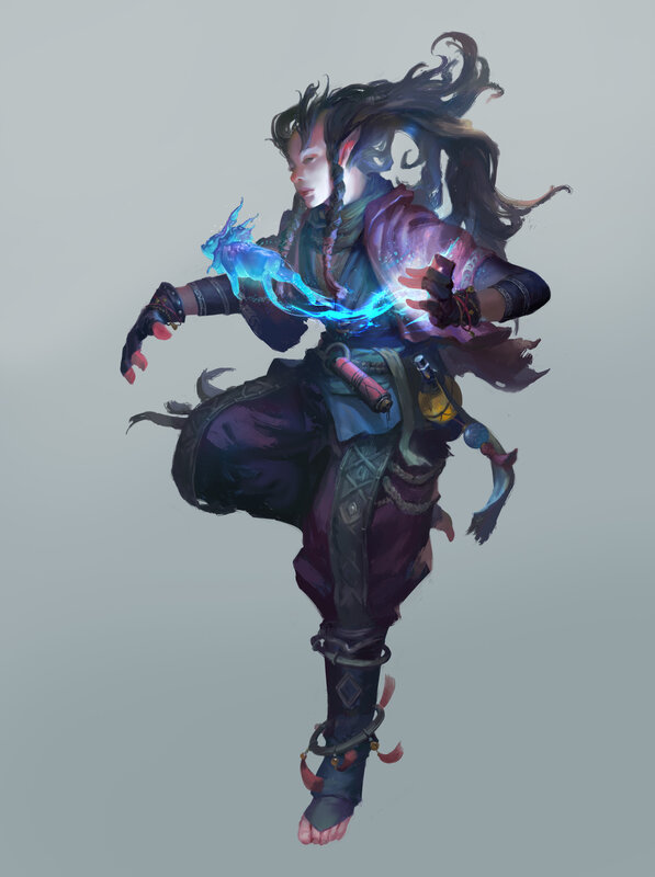 Elf-like Character Casting Spell — Purple, Dynamic
