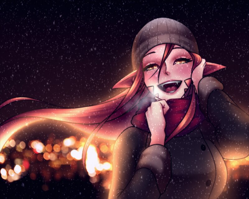 Elf-like Character in Snow — Purple