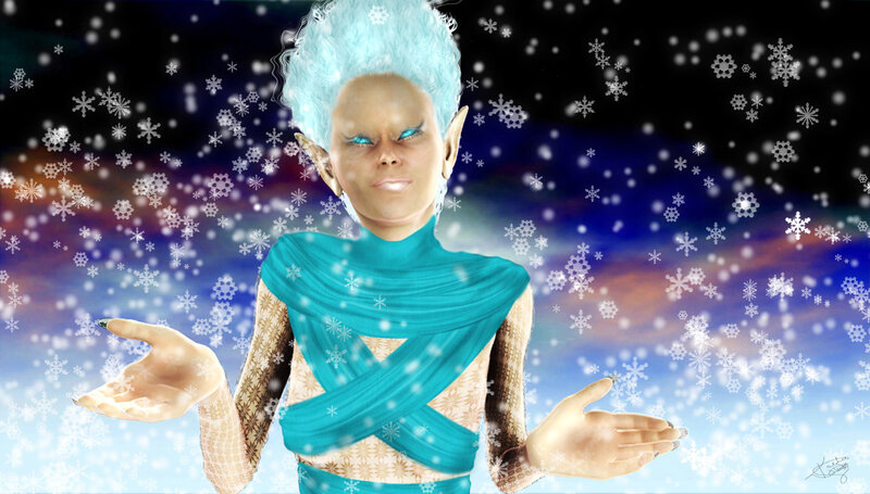 elf-like character in snow