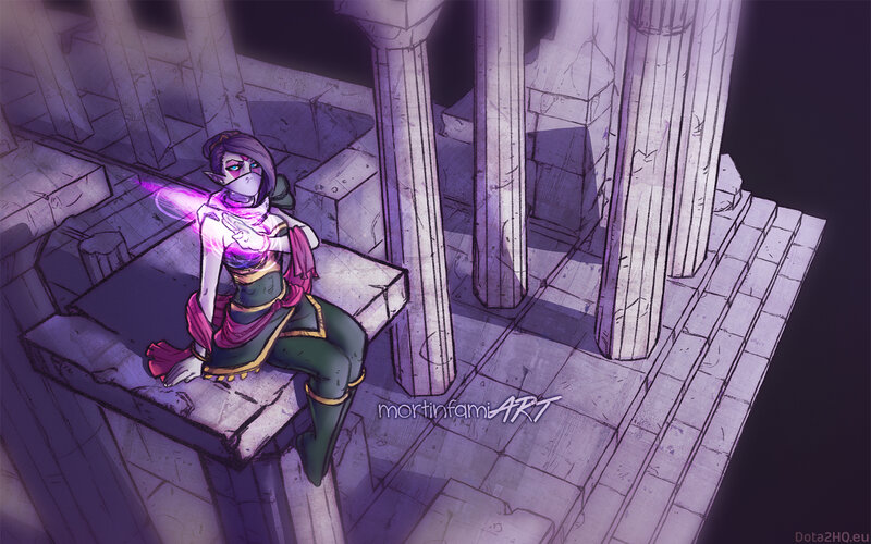 Elf-like Character Sitting — Purple