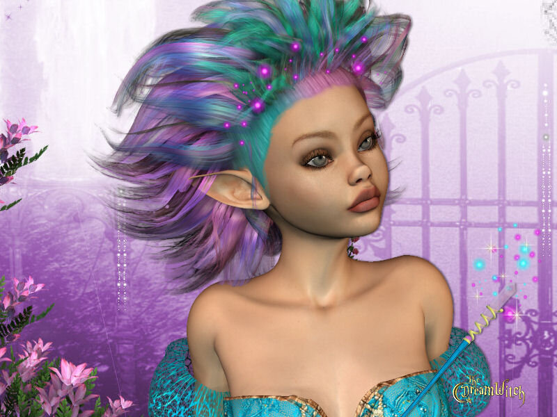 Elf-like Character with Colorful Hair