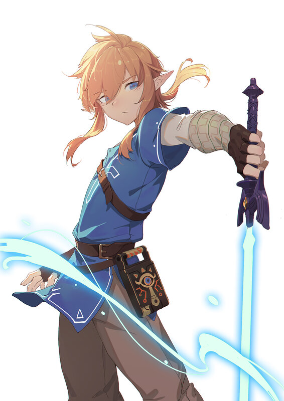 Elf-like Character with Sword — Blue, Determined