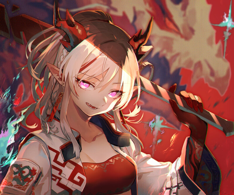 Elf-like Character with Sword — Red, Dramatic
