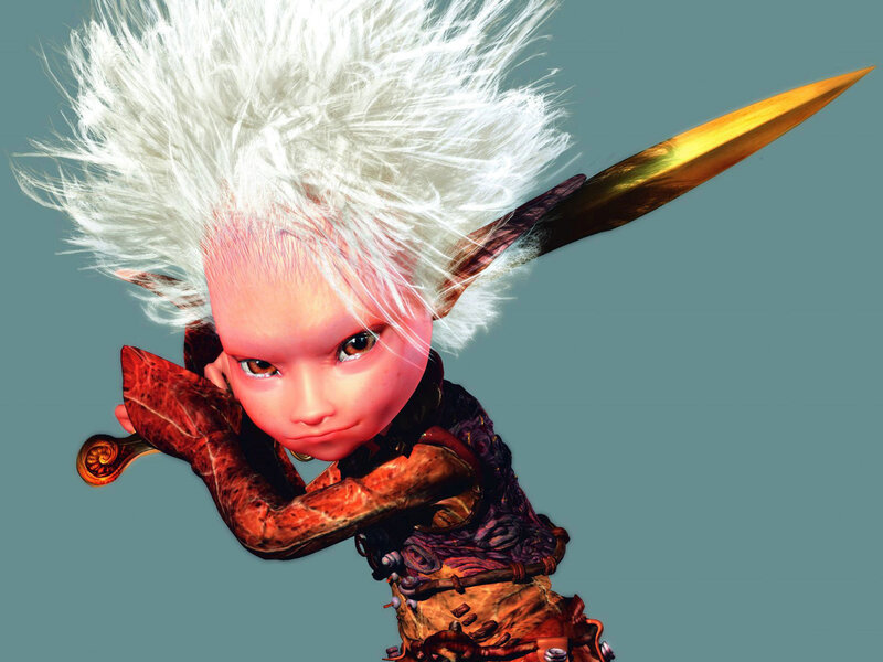Elf-like Character with Sword — White, Intense