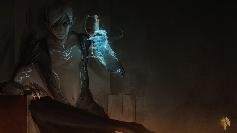 Elf-like Character with Wine — Black