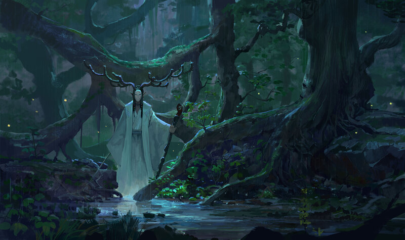 Elf-like Figure in Forest — Green