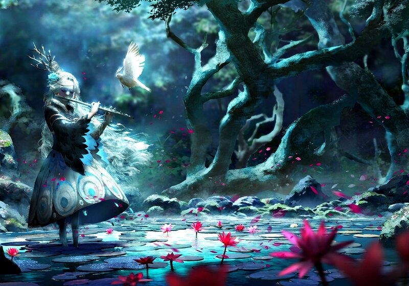 Elf-like Figure Playing Flute