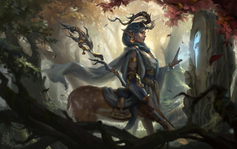 Elf-like Figure with Staff — Blue