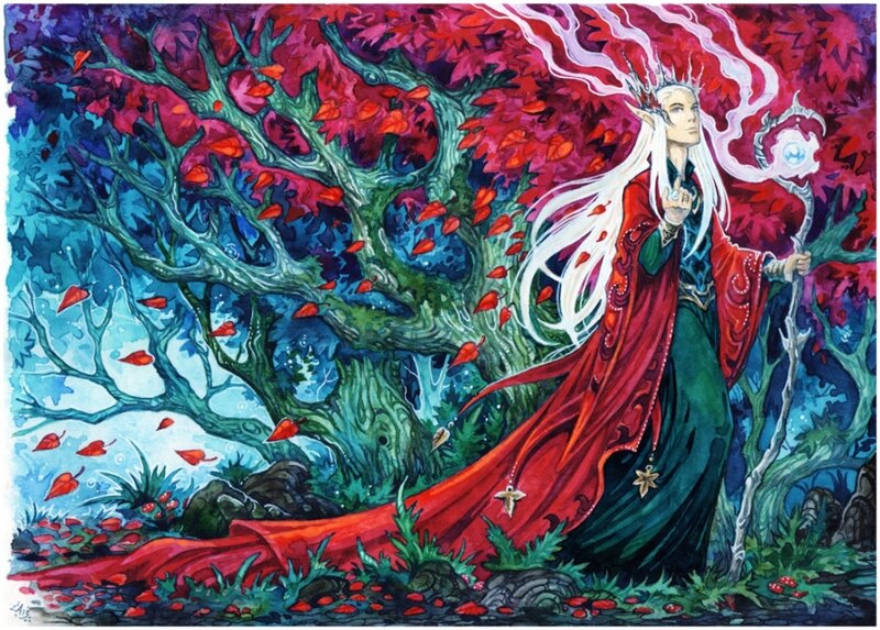 Elf-like Figure with Staff — Red