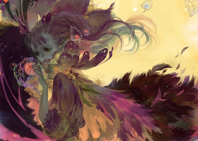 Elf-like Girl with Wings — Purple