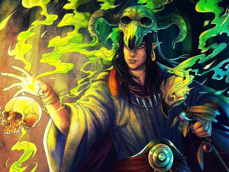 Elf-like Mage with Skull Mask