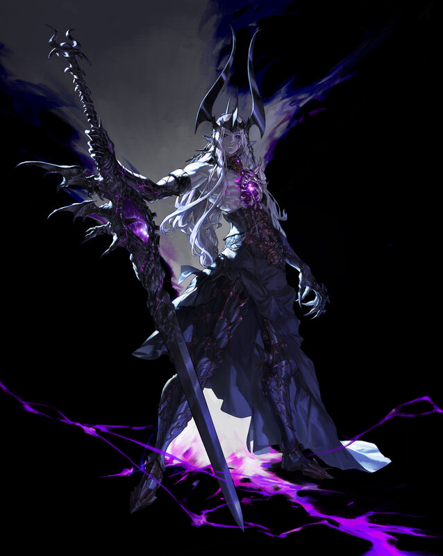 Elf-like Warrior with Sword — Purple, Dramatic