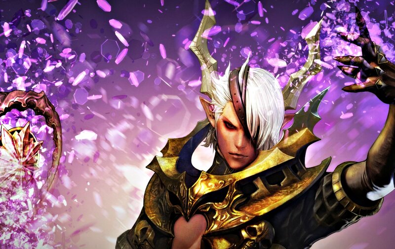 Elf-like Warrior with White Hair — Purple
